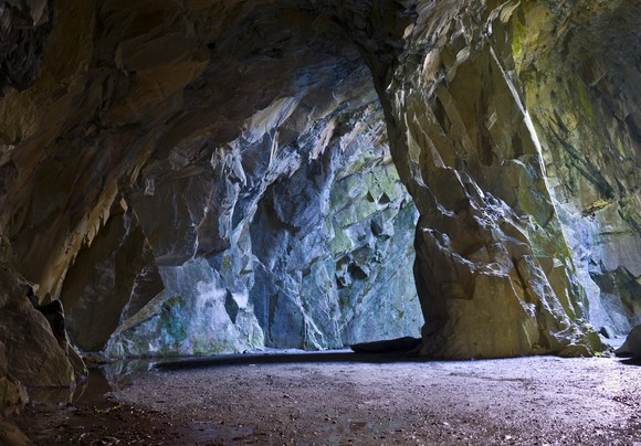 Blue-tinged cave in cobalt mine