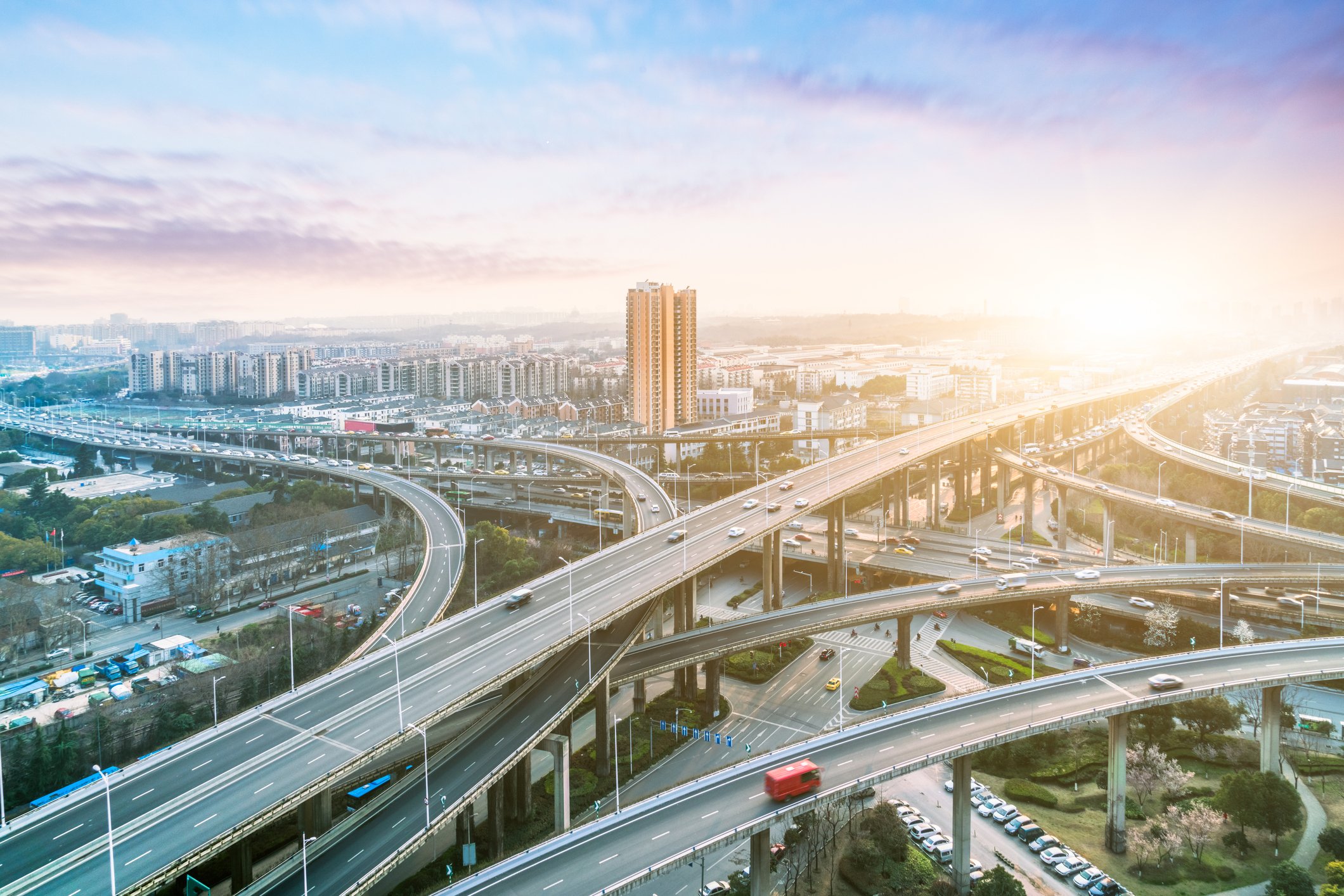 Arial view of a major interesction of highways.