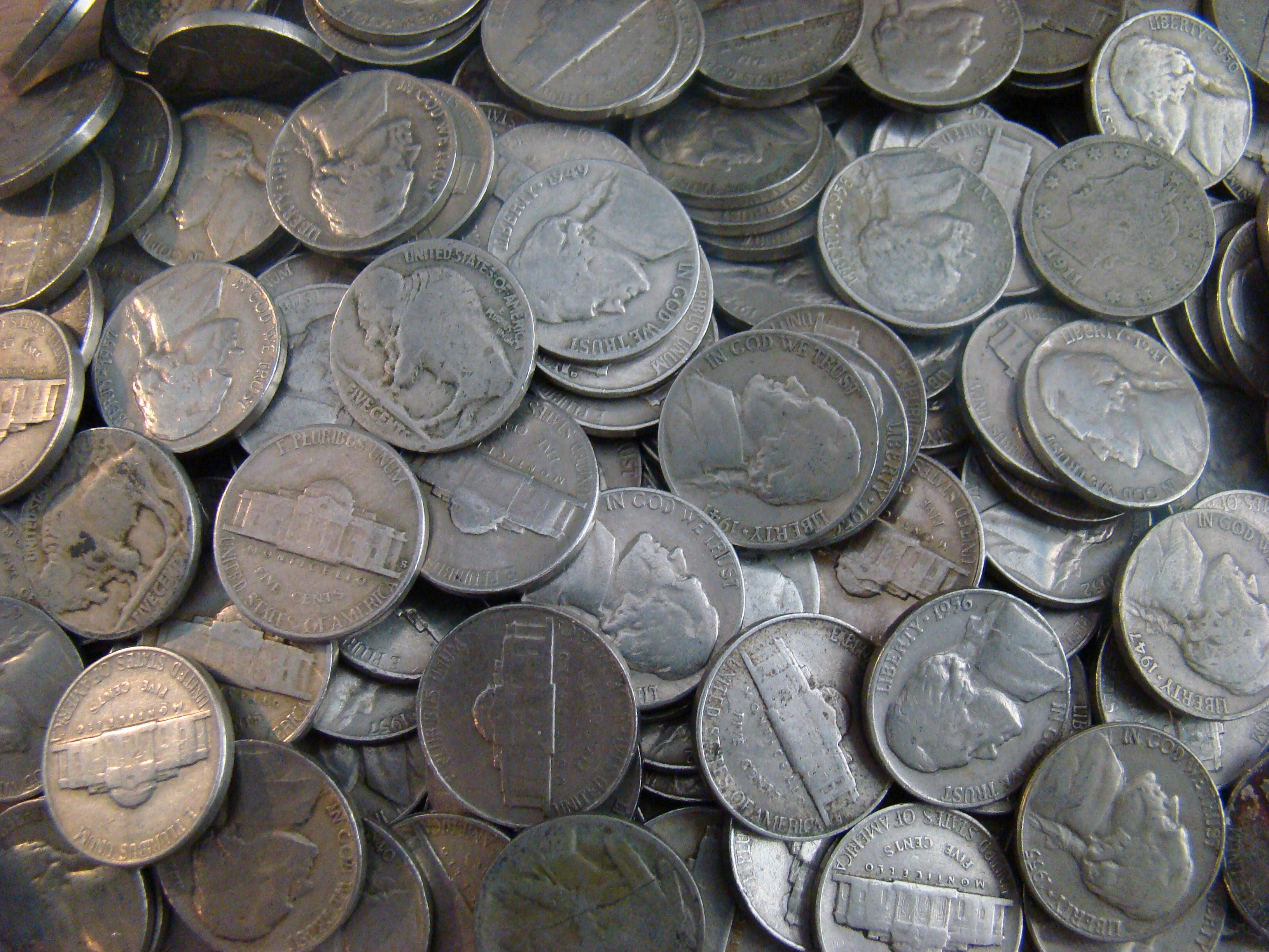 A large pile of nickel coins.