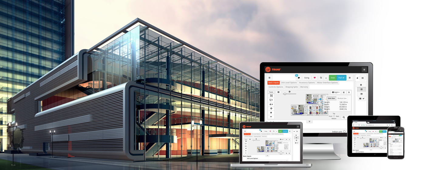 abstract collage of Ingersoll-Rand's air conditioning units attached to a building and its software solutions