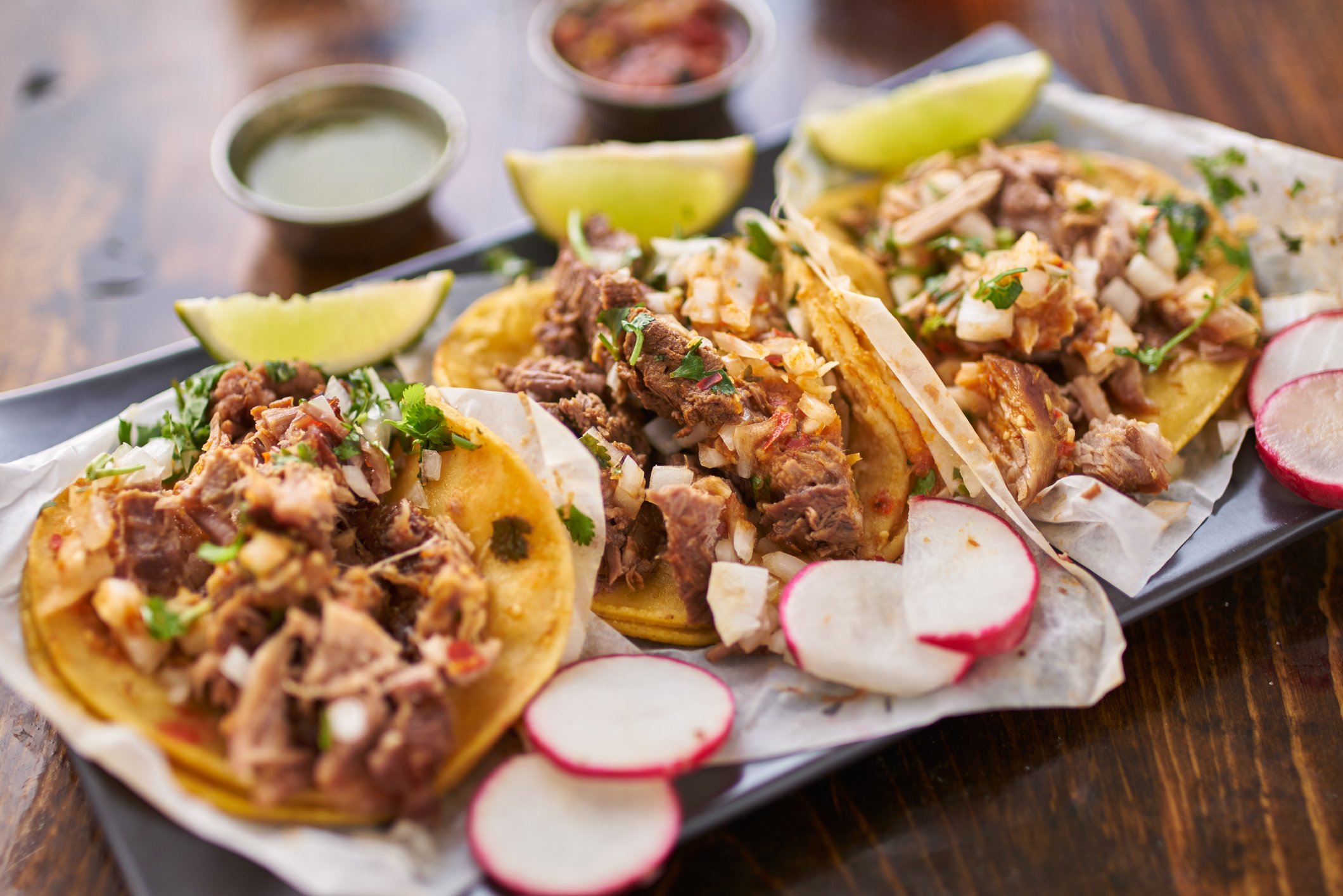 Three pork tacos.