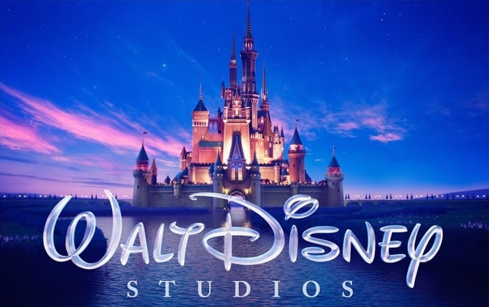 Walt Disney Studios logo with Cinderella Castle in the background