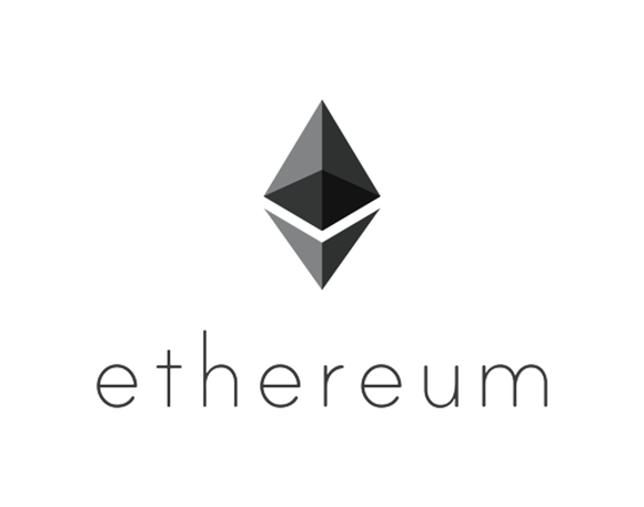 Ethereum logo, grayscale on a blank field.