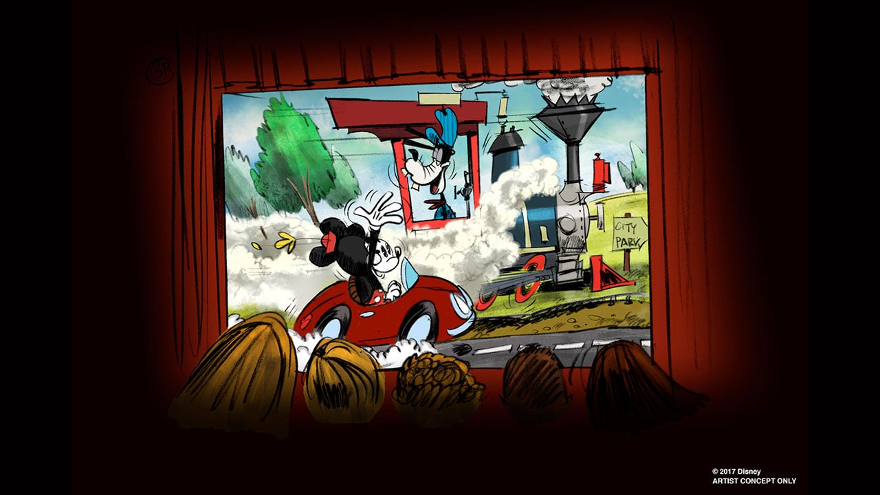 Artist concept of Mickey and Minnie's Runaway Railway ride.