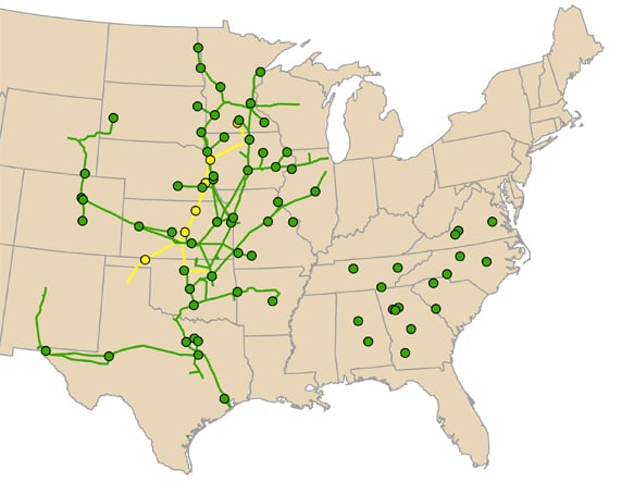 A map of Magellan Midstream Partners Refined Products Segment.