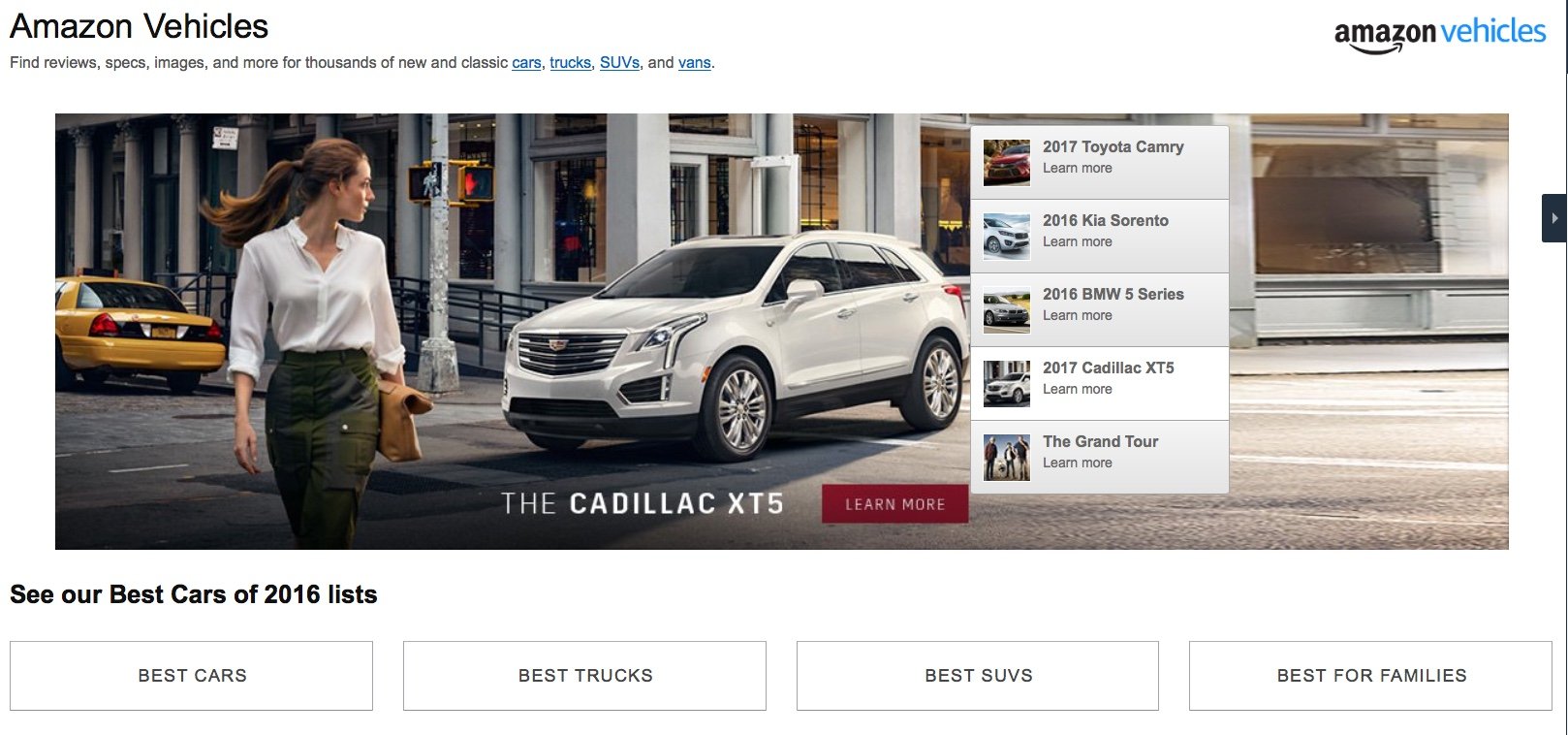 The landing page for the Amazon Vehicles section of Amazon's website.