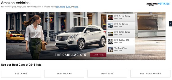 The landing page for the Amazon Vehicles section of Amazon's website.
