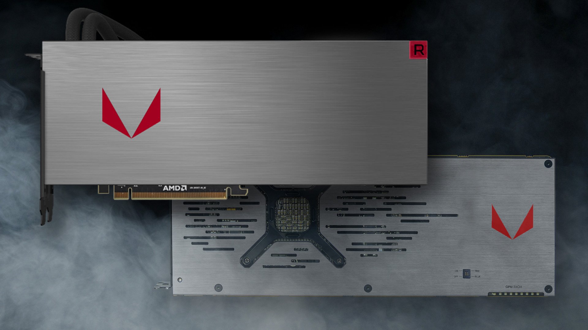 A top and bottom view of the Radeon RX Vega 64.