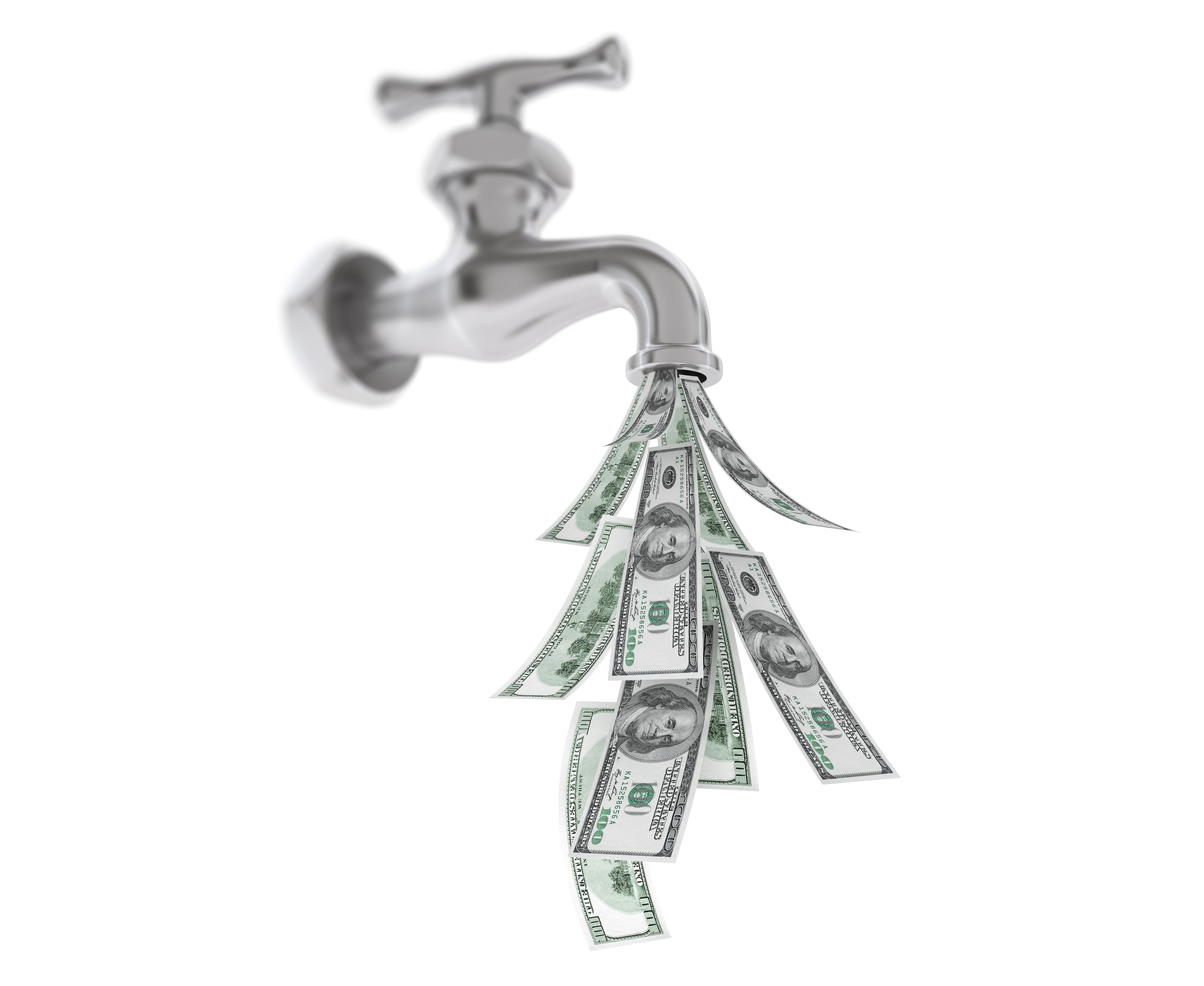 Faucet with hundred dollar bills flowing out