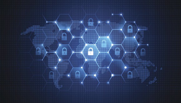 A world map covered with digital padlocks.