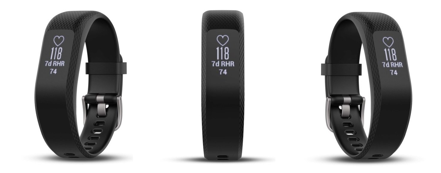 Three Vivosmart 3 wristbands standing next to each other.