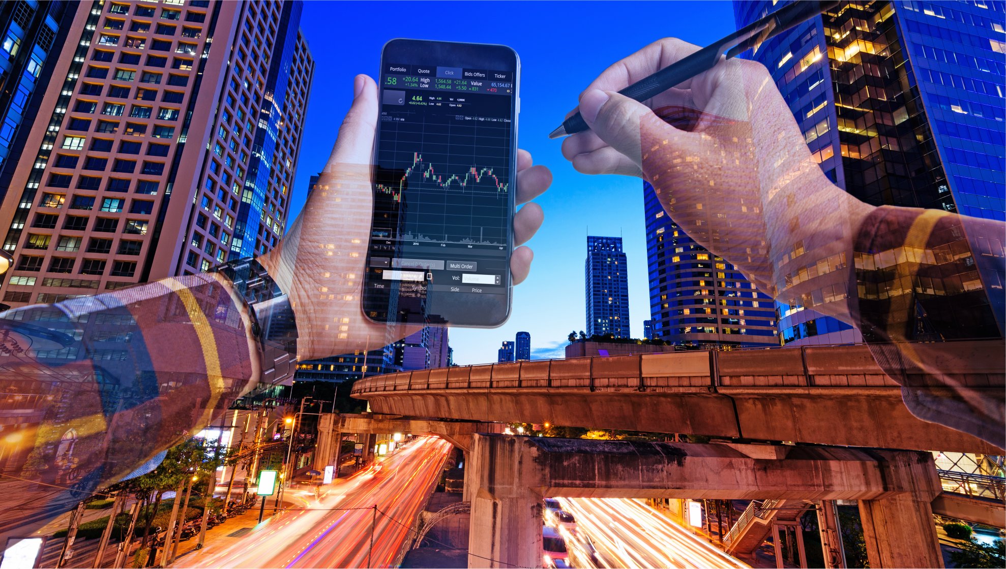 A man checks his stock portfolio on a smartphone.