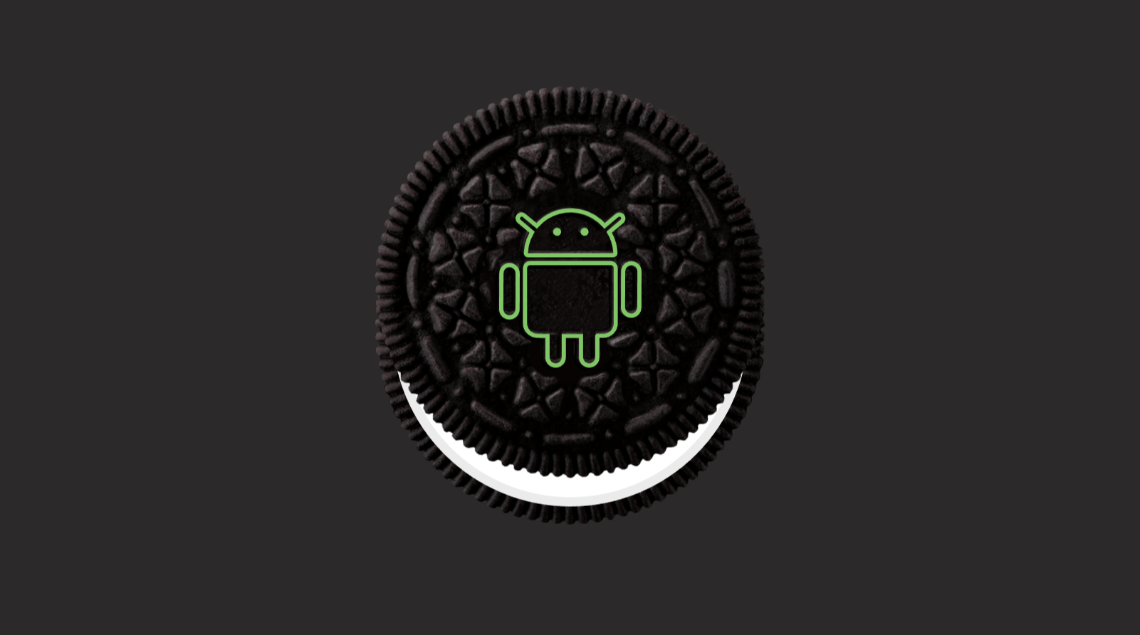 A green Android figure on an Oreo cookie.