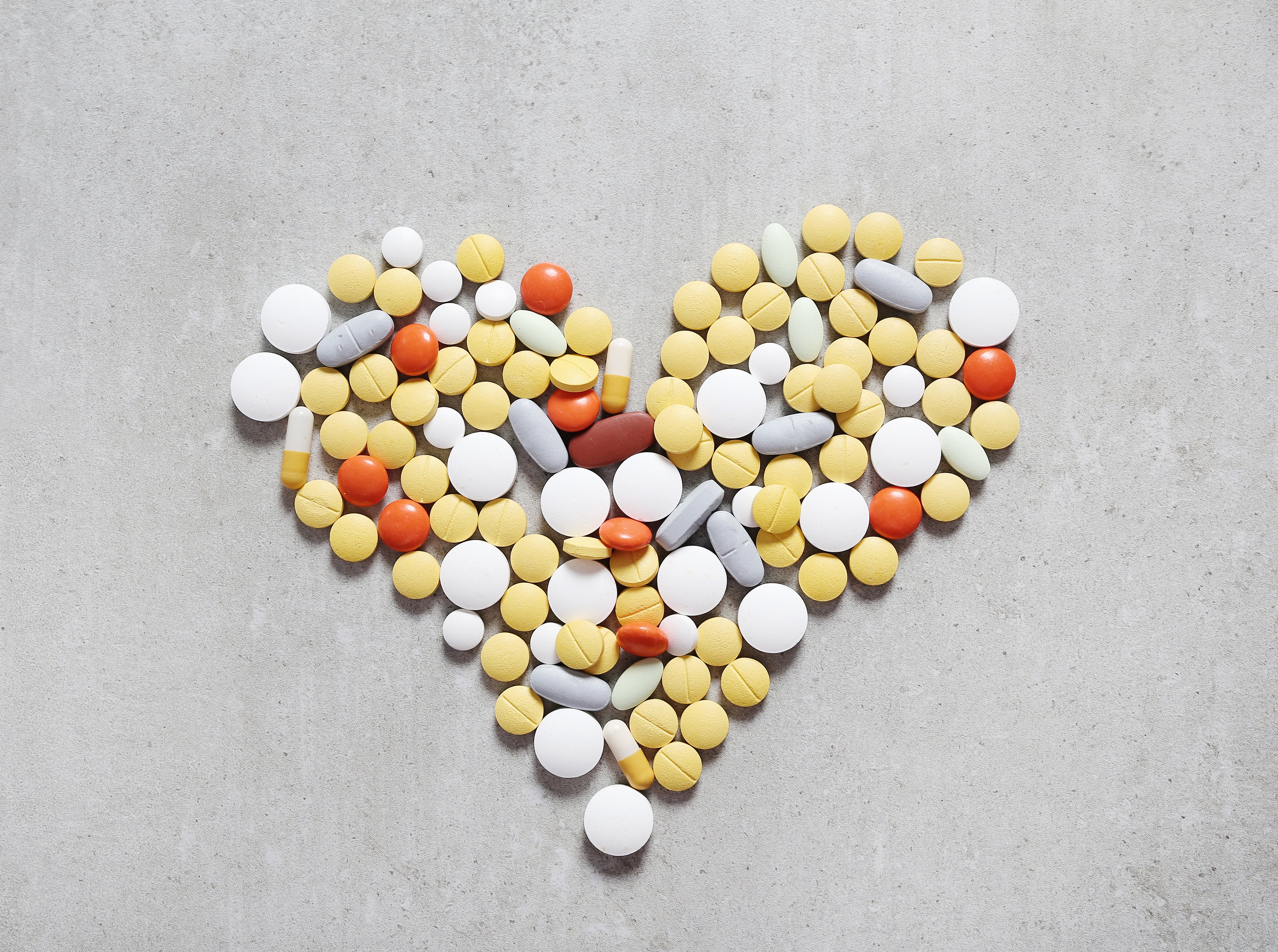 Heart shaped from assortment of pills