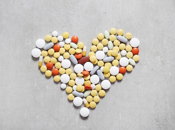 Heart shaped from assortment of pills