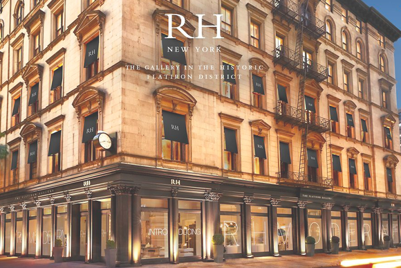 A design gallery with "RH New York" and "The gallery in the historic Flatiron District" written across it.
