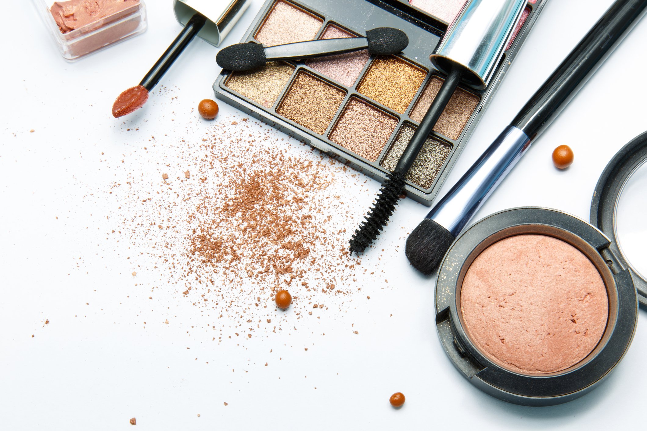 Image shows an assortment of open makeup.