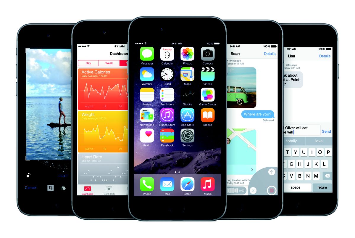 Five Apple iPhones in a row.