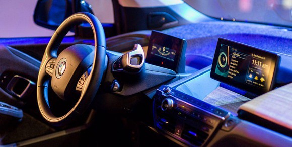 A cockpit of a BMW car.