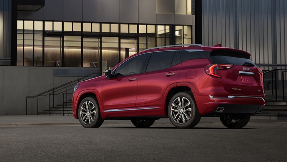 A red 2018 GMC Terrain crossover SUV.