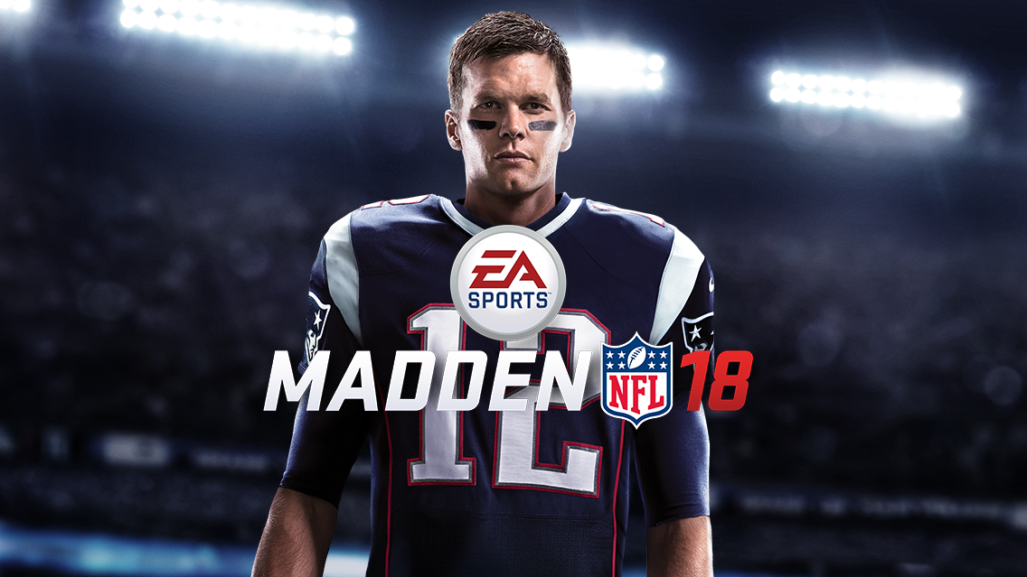 Electronic Arts' Madden NFL 18 game box art featuring NFL quarterback Tom Brady.