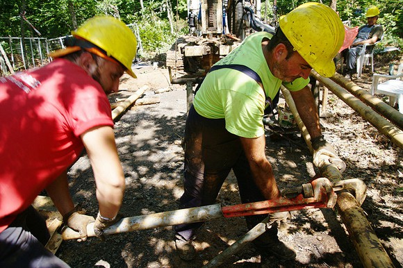 Workers at the Skouries mine in Greece. 