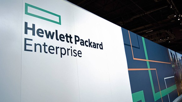HPE logo on a wall