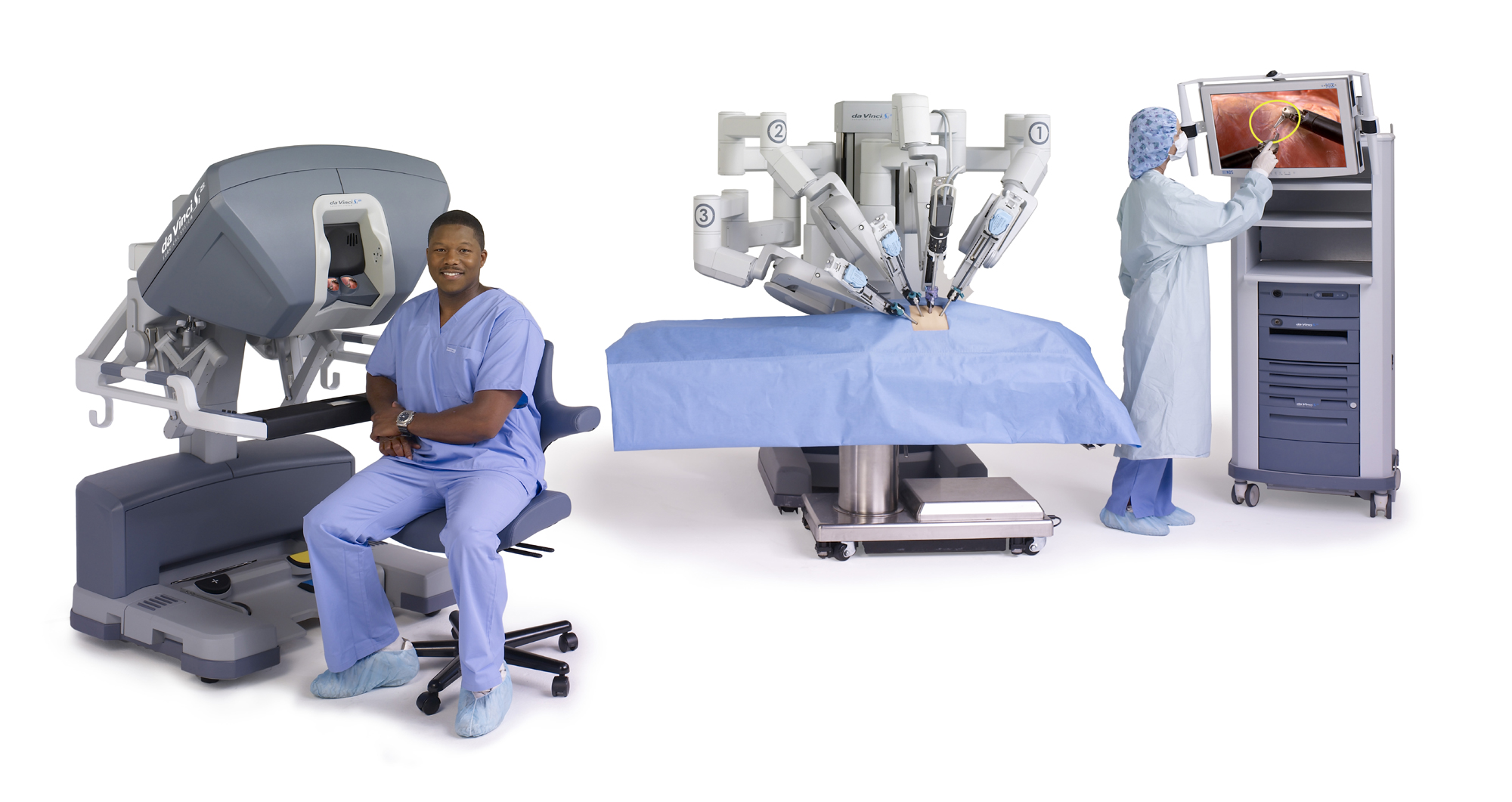 Intuitive Surgical da Vinci system with two medical professionals