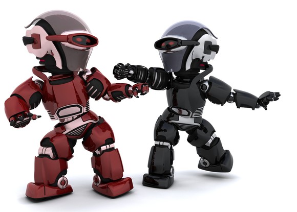 Two robots battle it out.