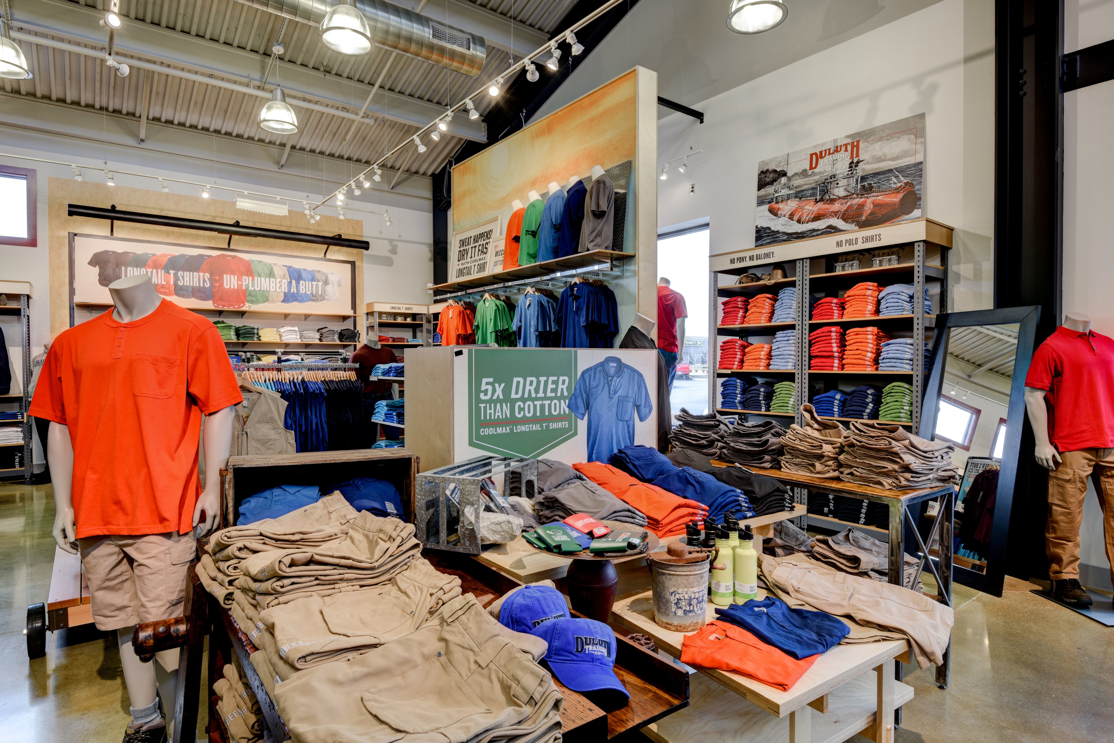 A view of a Duluth Trading store with display