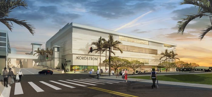 A rendering of a Nordstrom store exterior