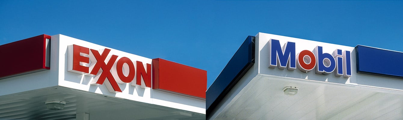 Logos for Exxon and Mobil.