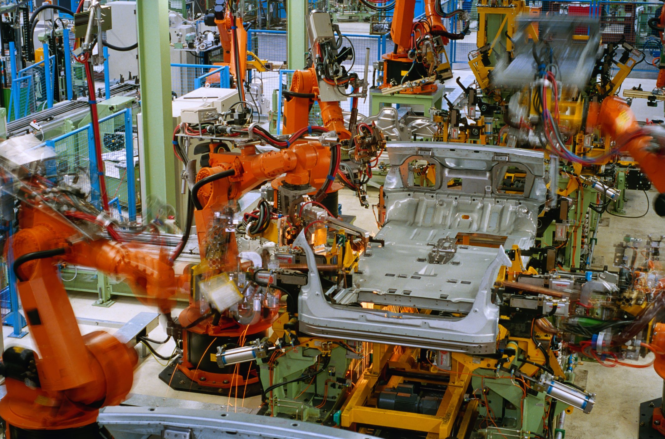 robots on an automotive production line