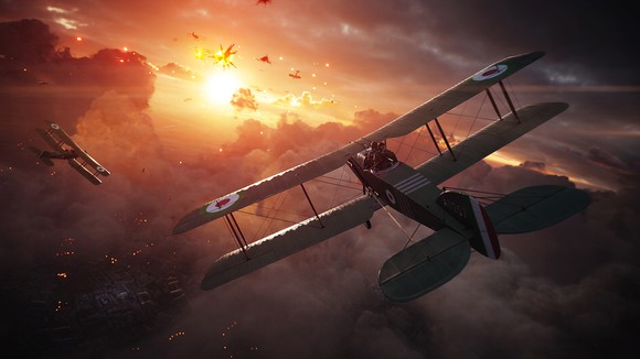 World War I era planes fighting in the sky in EA' "Battlefield 1".
