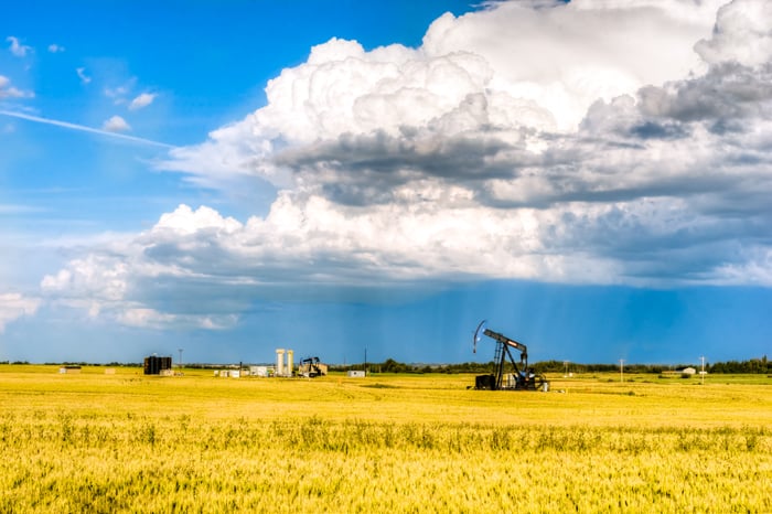 An oil pump in rural Canada.