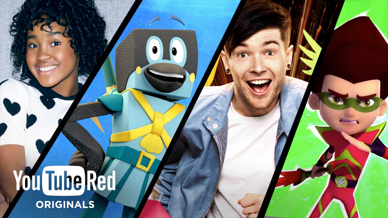 A four-part banner of posters from some of YouTube Red's kid-friendly shows.