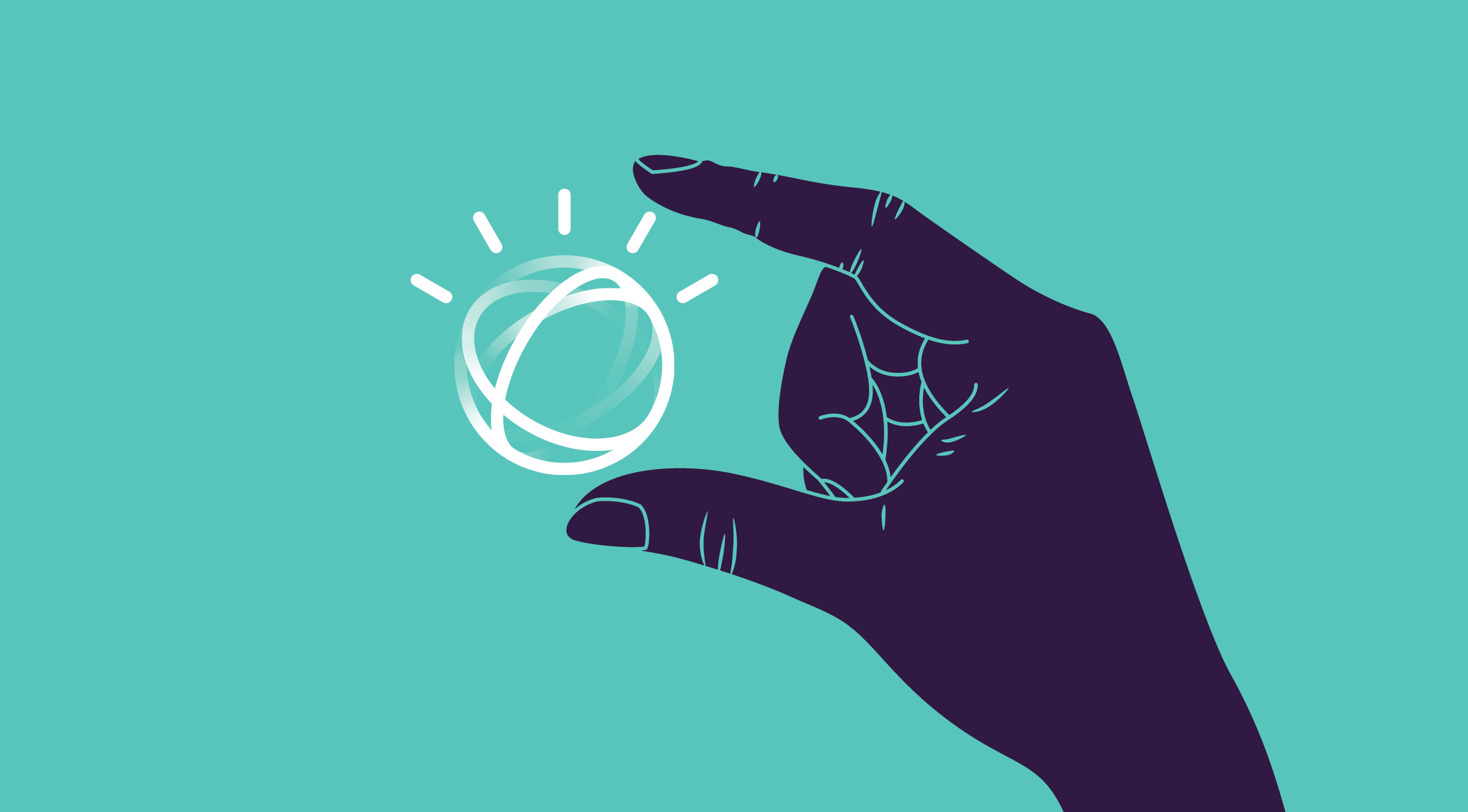 A cartoon hand holding the IBM Watson logo between its index finger and thumb.