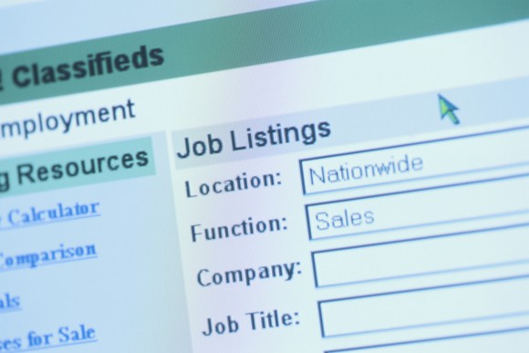 Online job listings search screen