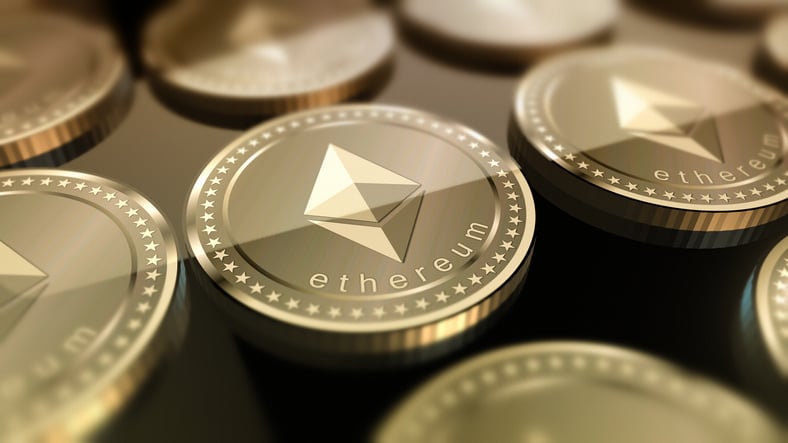 Shiny Ethereum coins.