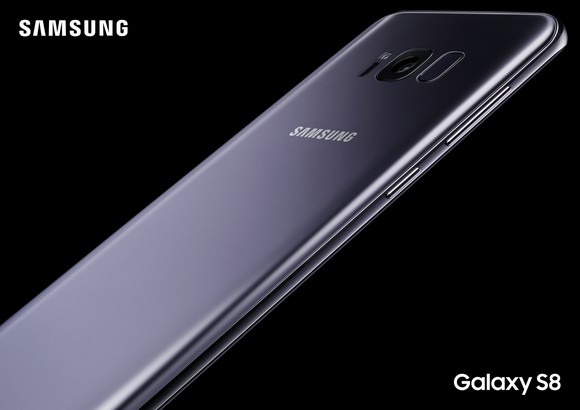 The back of the Galaxy S8 at an angle.