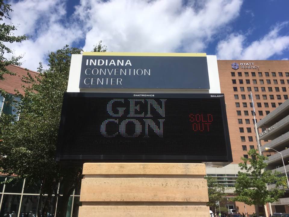 "Gen Con" displayed on a video billboard