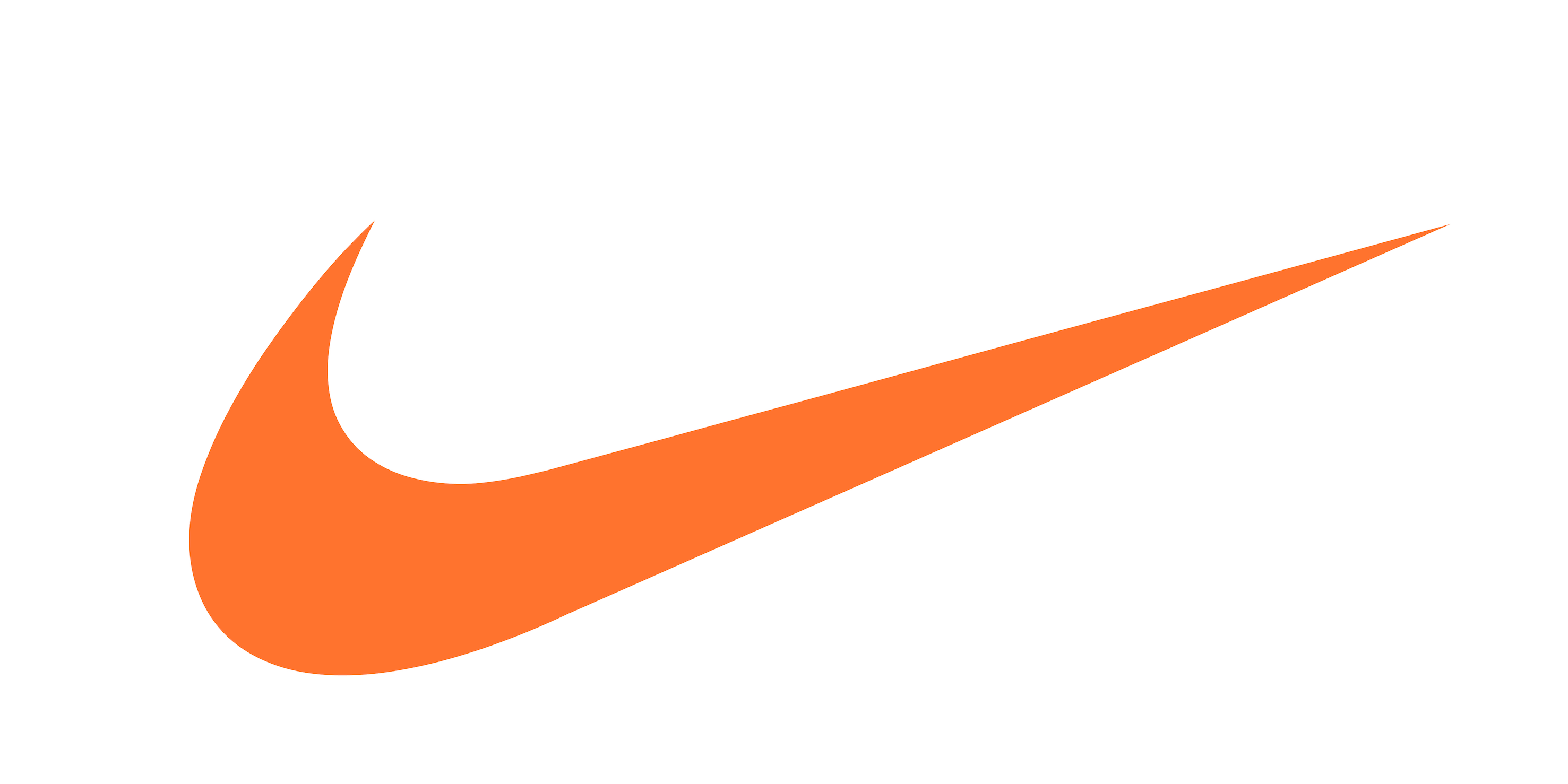 Nike's "swoosh" logo in orange against white background.