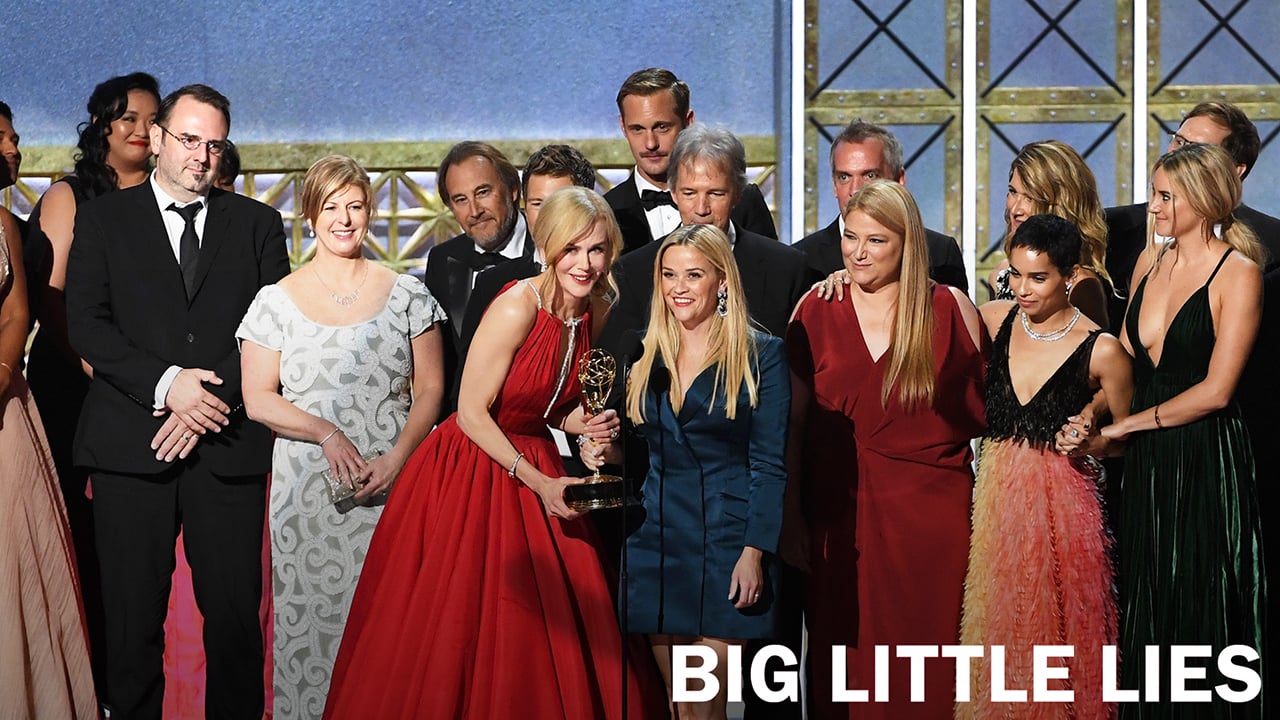 The cast, writers, directors, and producers of "Big Little Lies" accepting an Emmy award.