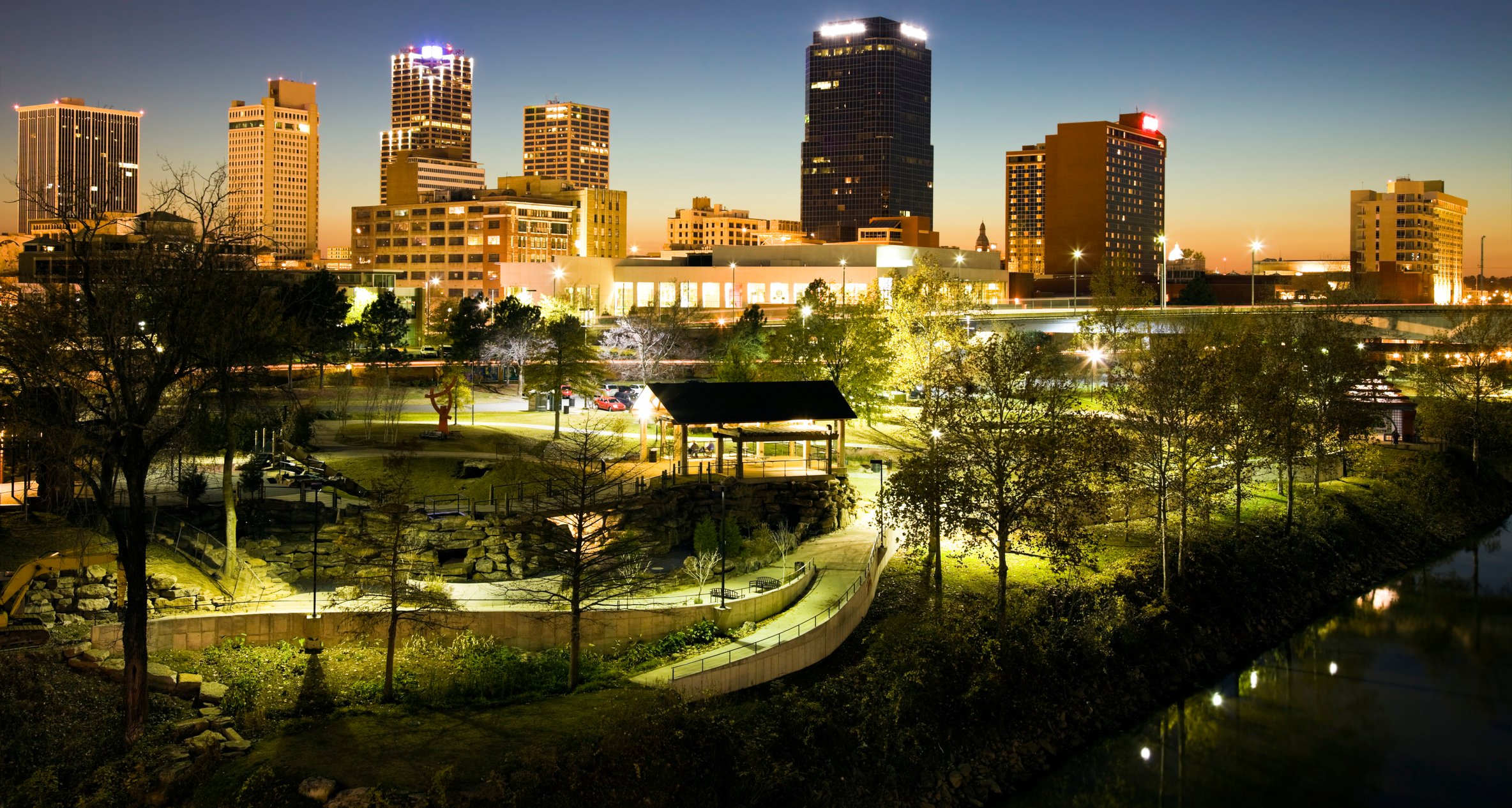 Downtown Little Rock, Arkansas at night.