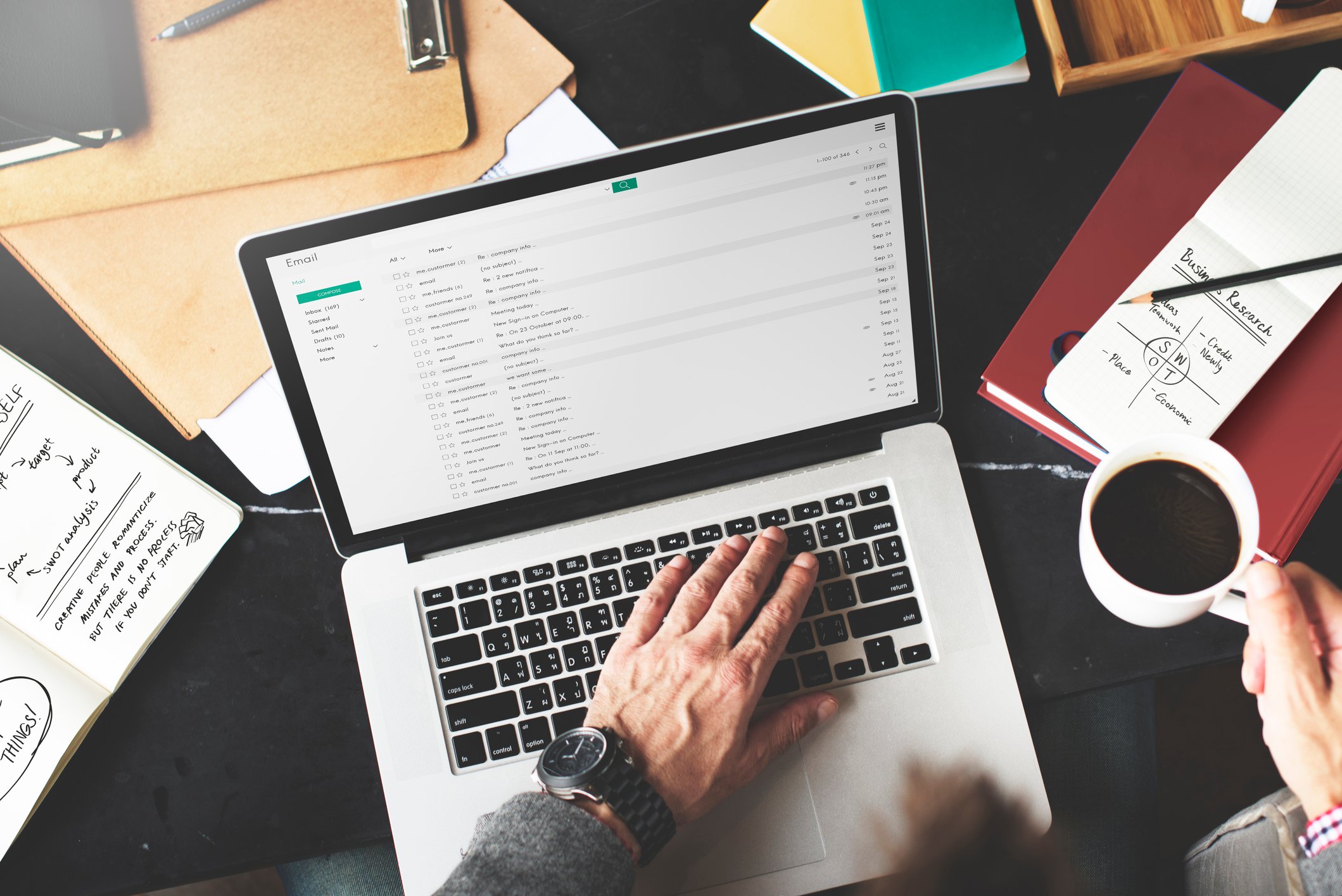 Email inbox on laptop screen