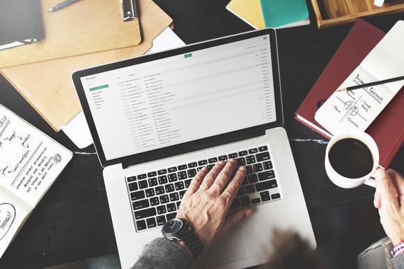 Email inbox on laptop screen