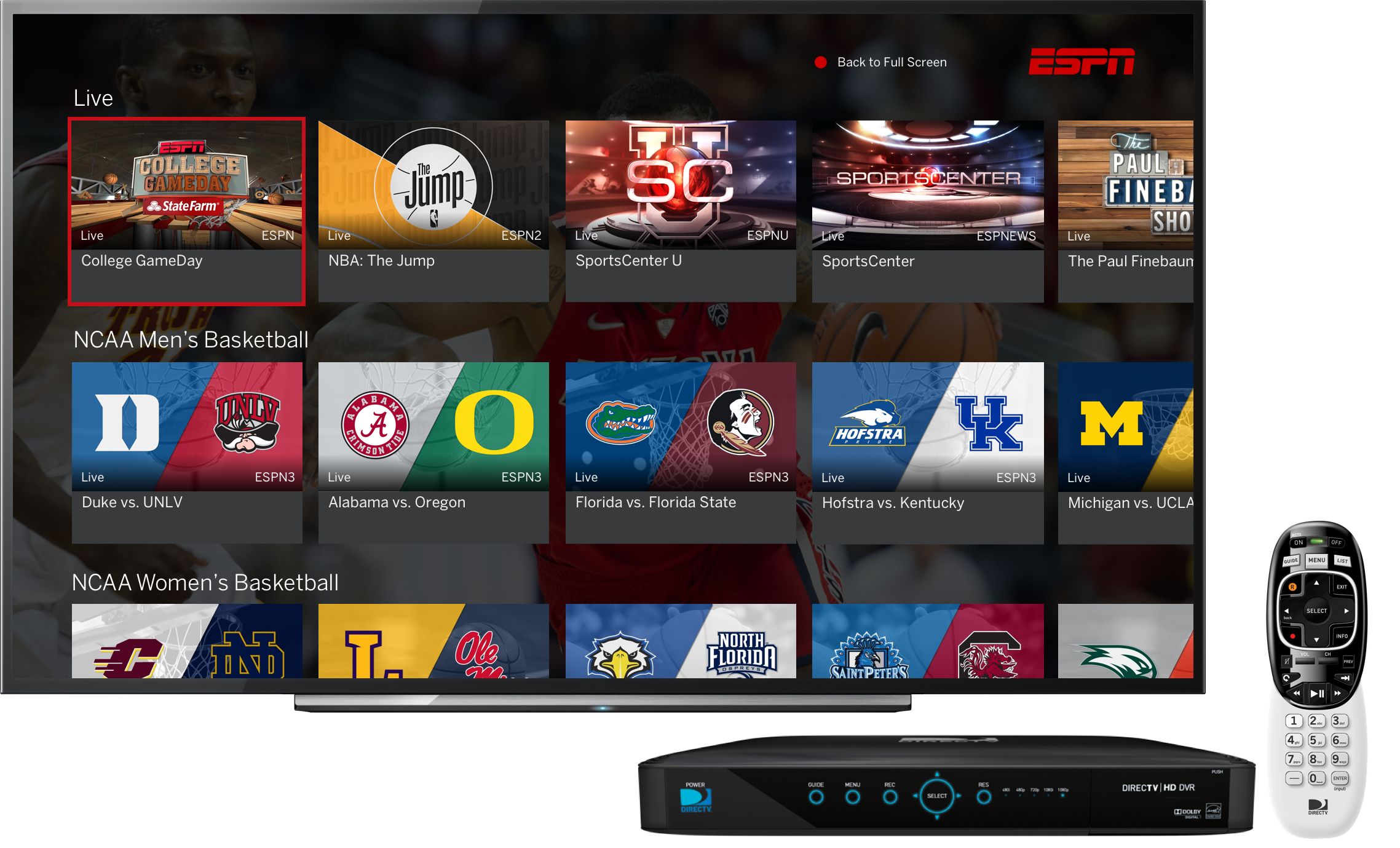 ESPN landing page on DirecTV.
