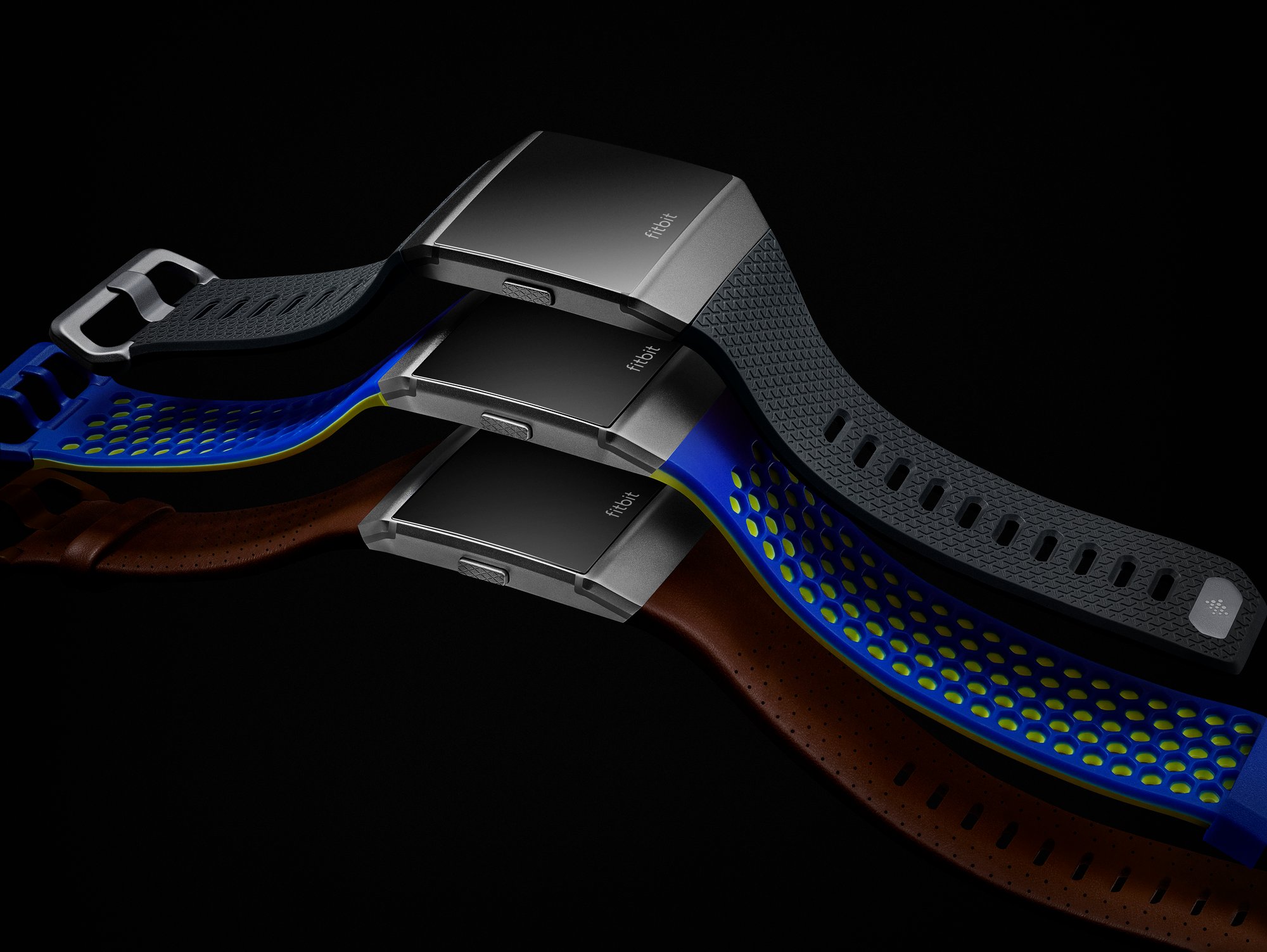 Three Fitbit Ionics stacked on top of each other