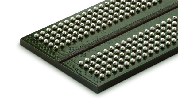 Micron's GDDR5X DRAM chip against a white background.