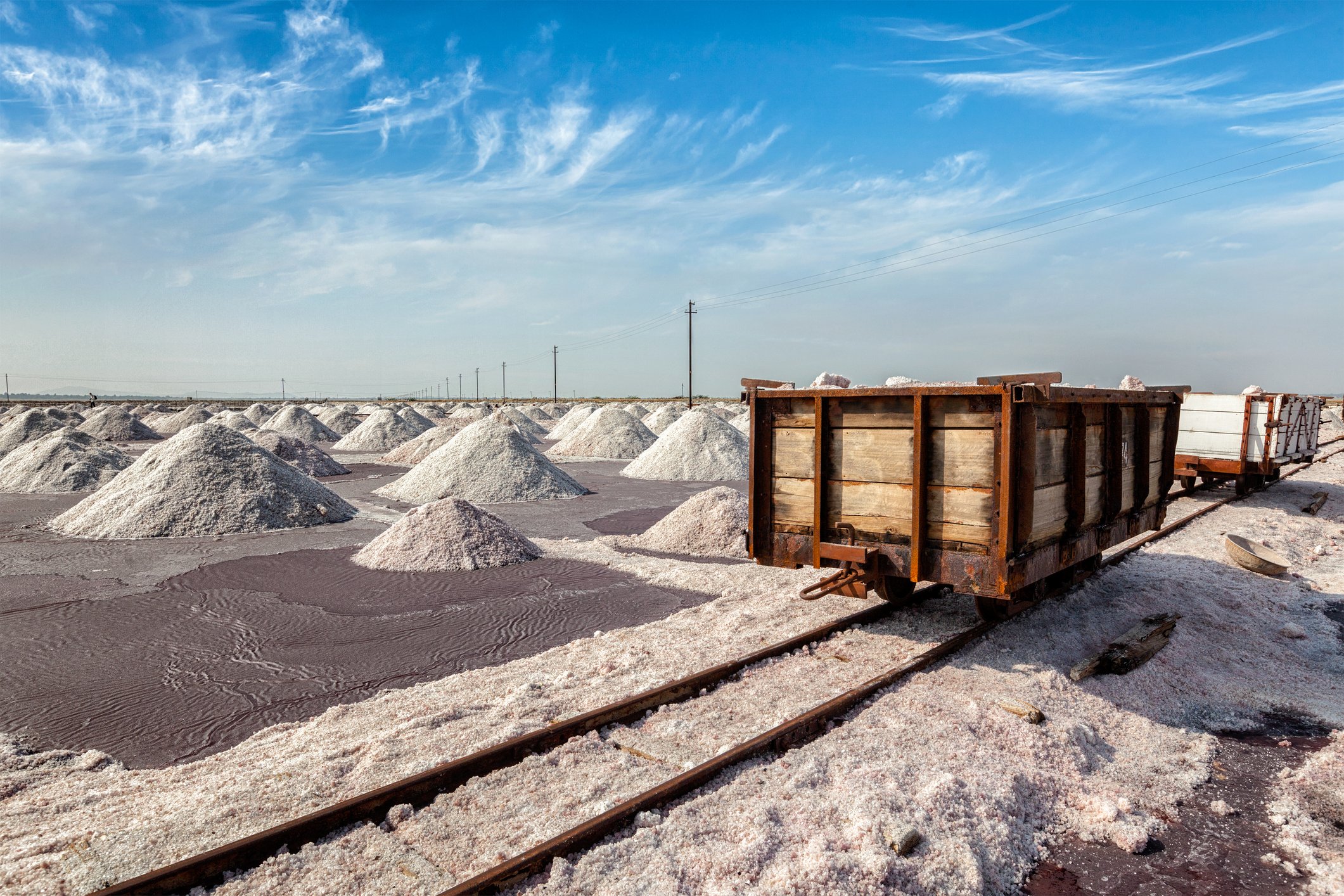 A rail car at a salt mine.